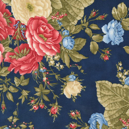 Moda Fabrics Grand Haven Minick & Simpson Dark Blue Floral Bouquet