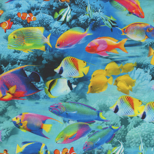 Timeless Treasures Fabrics Deep Blue Sea Full Of Life Ocean Multi