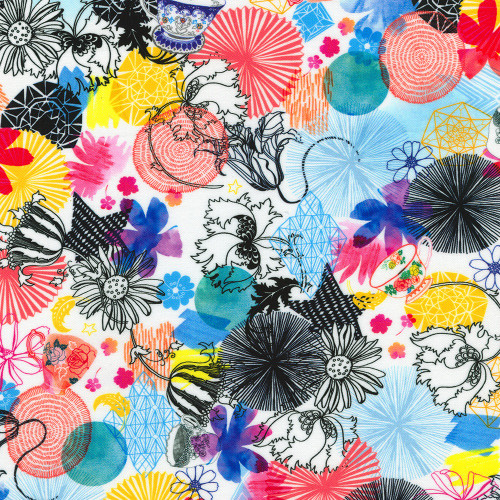 Robert Kaufman Fabrics Teahouse by Hennie Haworth Sugar Tea Cups and Flower Blooms