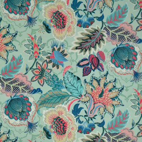 P Kaufmann Fabrics Zelda Floral Lagoon Blue Green Dramatic Jacobean Floral