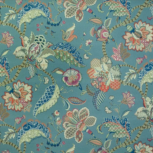 P Kaufmann Fabrics Floriana Denim Blue Grey Reproduction Jacobean Floral
