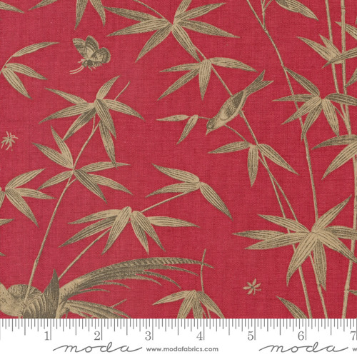 Moda Fabrics Rouenneries Trois French General Charmant Birds in Bamboo Rouge Red