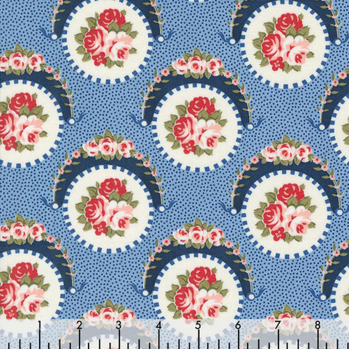 Moda Fabric Grand Haven Sky Blue Rose Floral Cameo