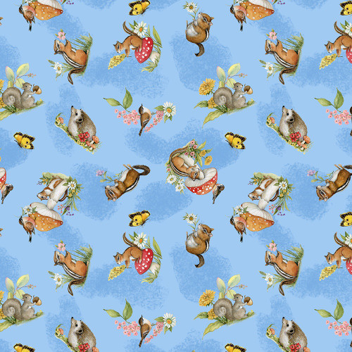 Wilmington Prints Gnome-Grown Susan Winget Critter Toss Blue