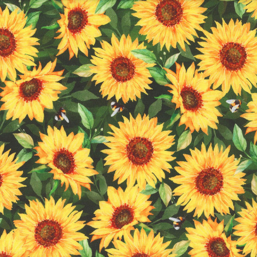 Hoffman Fabrics Flower Shoppe Hunter Green Sunflowers