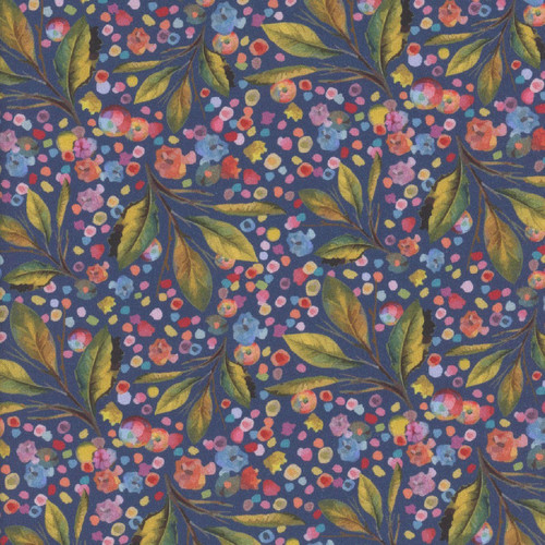 Hoffman Fabrics Whimsical Flower Garden Navy Blue Dotty Foliage