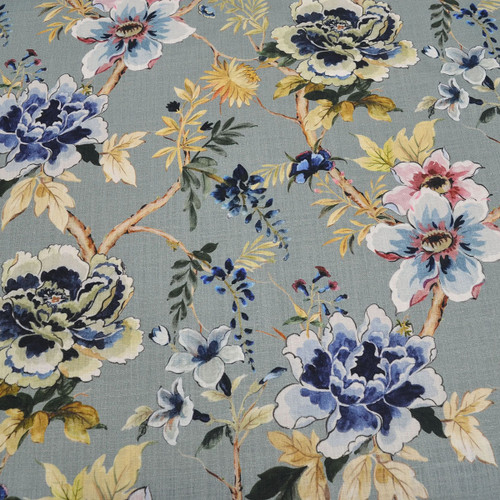 Hamilton Fabrics Bella Donna Mist Jacobean Tree Peony Floral Blue