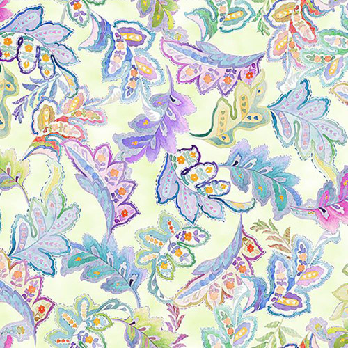 In The Beginning Fabrics Daydreams by Jason Yenter Pink Purple Blue Paisley Leaves