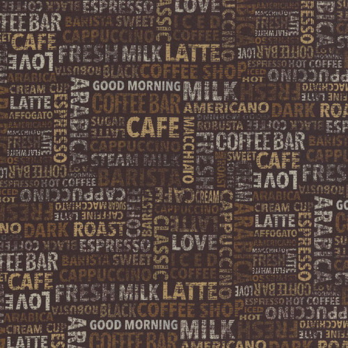 Timeless Treasures Fabrics Happiness in a Cup Coffee Black Coffee Menu and Quotes