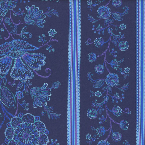 Timeless Treasures Fabrics Indigo Garden Chong A Hwang Sapphire Indigo Garden 11" Stripes