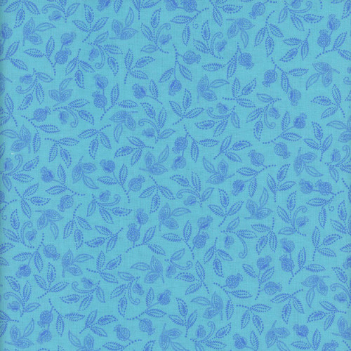Timeless Treasures Fabrics Indigo Garden Chong A Hwang Teal Dotted Leaves