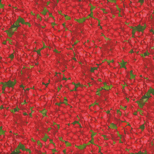 Timeless Treasures Fabrics Scarlet Beauty Red Geranium Blooms Collage Packed