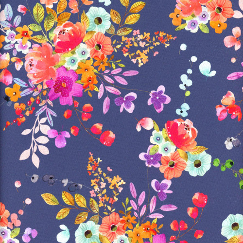 Windham Fabrics Wild Meadow Sue Miano Navy Blue Bountiful Bouquets