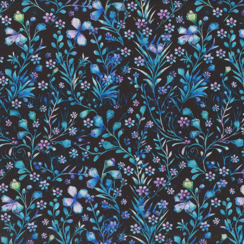 Quilting Treasures Fabrics Fantasia Black Midnight Floral Vine