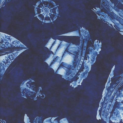 Quilting Treasures Fabrics Ocean Blues by Dan Morris Navy Blue Tossed Ships