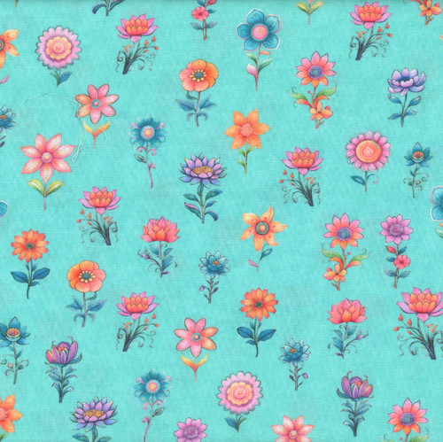 Quilting Treasures Fabrics Spring Bling by Dan Morris Turquoise Blue Flower Stems