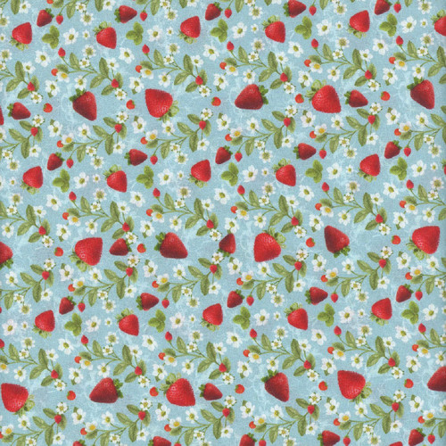 Timeless Treasures Fabrics Berry Sweet by Chong A Hwang Blue Strawberries & Flowers