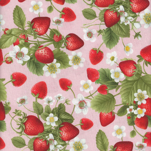 Timeless Treasures Fabrics Berry Sweet by Chong A Hwang Pink Strawberries Bouquet