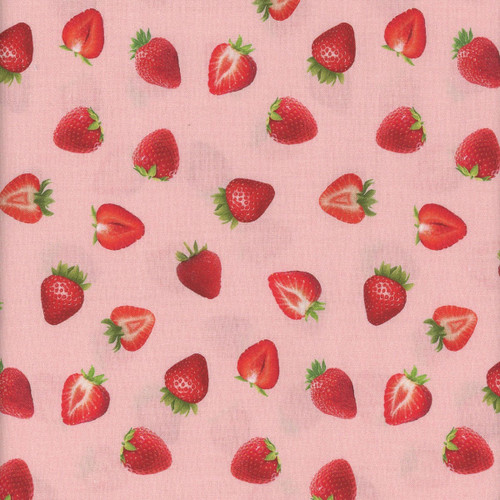 Timeless Treasures Fabrics Berry Sweet by Chong A Hwang Pink Tossed Strawberries