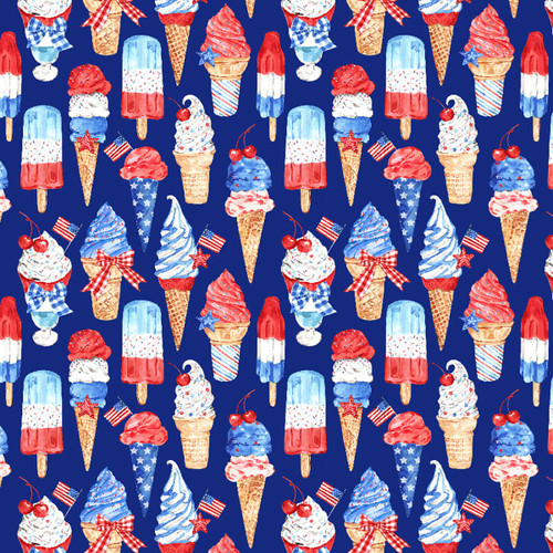 Timeless Treasures Fabrics Stars and Stripes Navy USA Ice Cream Treats