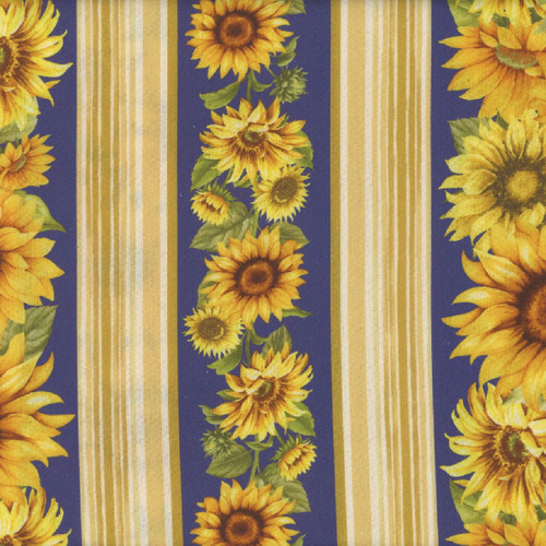 Timeless Treasures Fabrics Sunflower Farm by Chong A Hwang Sapphire Sunflower 11 Inch Stripe
