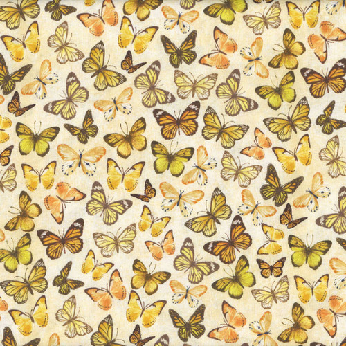 Timeless Treasures Fabrics Sunflower Farm by Chong A Hwang Cream Tossed Butterflies