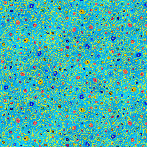 Timeless Treasures Fabrics Gilded Plume by Chong A Hwang Blue Circle Swirls