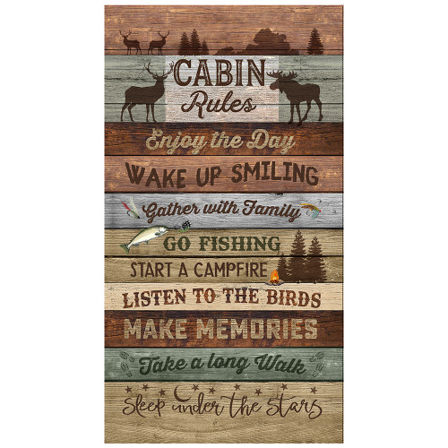 Timeless Treasures Fabrics Cabin Rules by Gail Caddon Multi Cabin Rules Panel 24 Inch