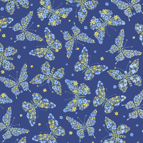 Timeless Treasures Fabrics Bee and Bee Kind by Chong A Hwang Navy Floral Butterflies