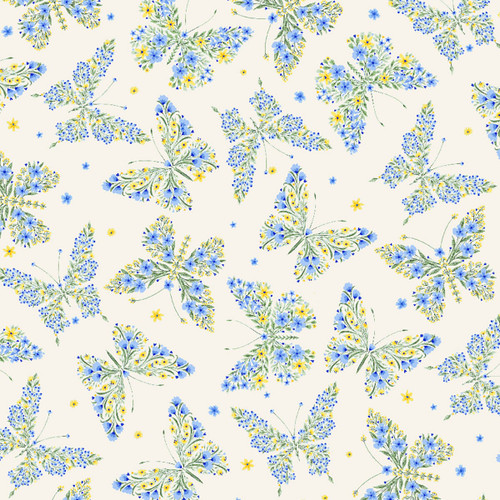Timeless Treasures Fabrics Bee and Bee Kind by Chong A Hwang Cream Floral Butterflies