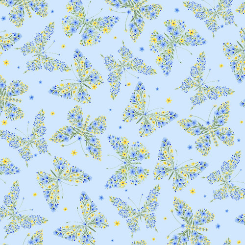 Timeless Treasures Fabrics Bee and Bee Kind by Chong A Hwang Sky Floral Butterflies
