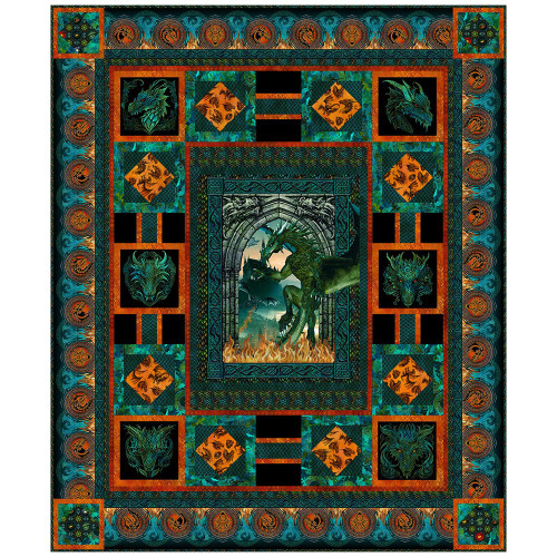 In The Beginning Fabrics Dragons - Emerald House of Dragon Queen Size Quilt Kit