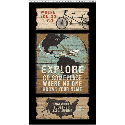 Clothworks Fabrics Explore by Dan DiPaolo Black Travel Panel