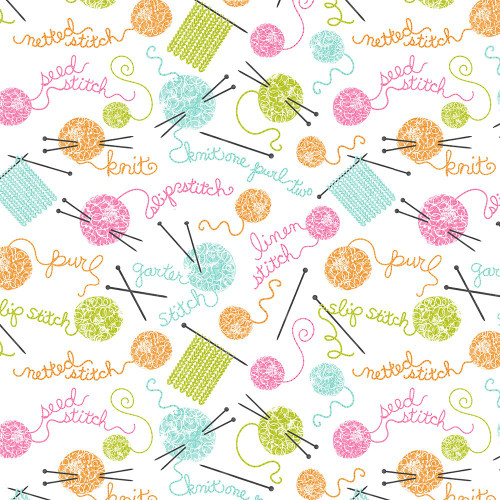 Timeless Treasures Fabrics Novelty Tossed Swirling Knitting White