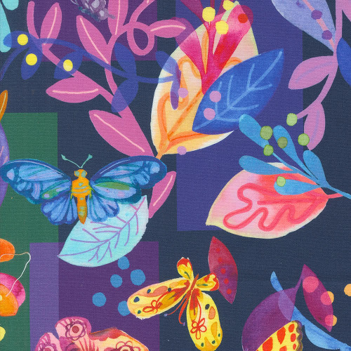 Moda Fabrics Flower Patches Amarilys Henderson Midnight Blue Butterflies Matisse Leaves