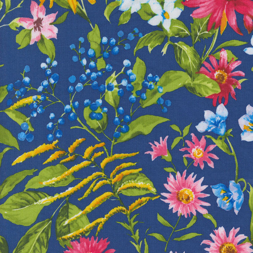Moda Fabrics Wildflowers 2024 Moda Blue Pink Yellow Peonies Mums Goldenrod