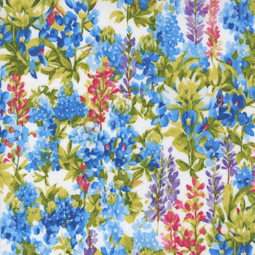Moda Fabrics Wildflowers 2024 Moda Cloud White Blue Green Bluebonnets Flox