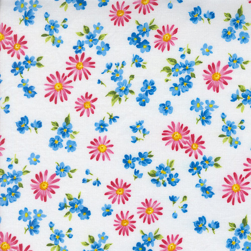 Moda Fabrics Wildflowers 2024 Moda Cloud White Blue Green Tossed Flower Blooms Daisies