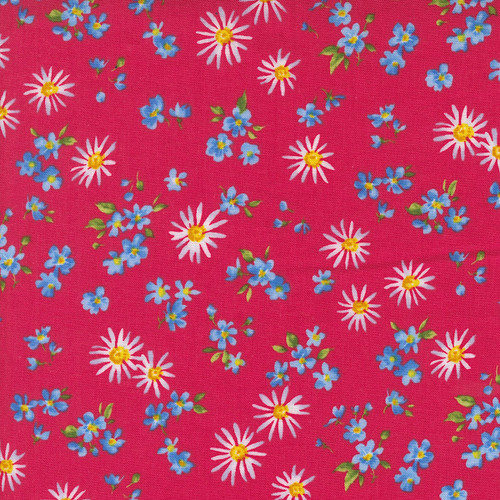 Moda Fabrics Wildflowers 2024 Moda Poppy Pink Yellow Blue Tossed Flower Blooms Daisies