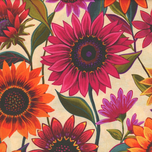Elizabeth's Studios Fabrics For The Love Of Sunflowers Cream Large Sunflowers