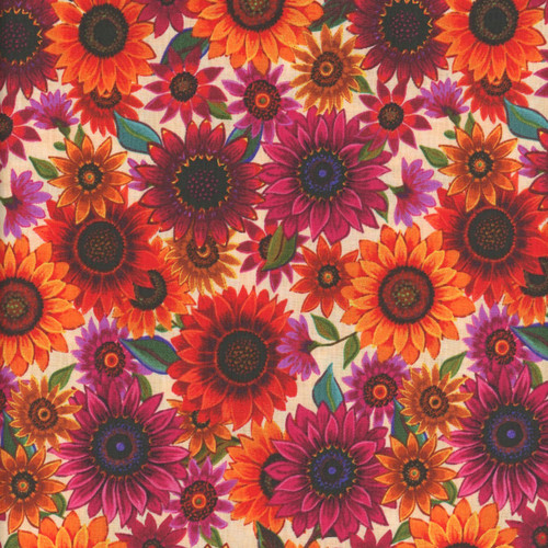 Elizabeth's Studios Fabrics For The Love Of Sunflowers Cream Packed Sunflowers