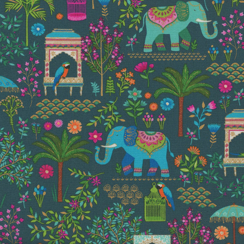 Andover Fabrics Jaipur by Makower UK Teal Jungle Scenic