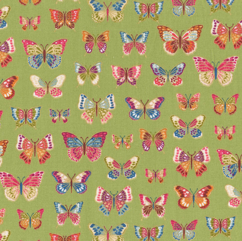 Andover Fabrics Luxe by Makower Opulent Butterflies Green Pink Blue Gold