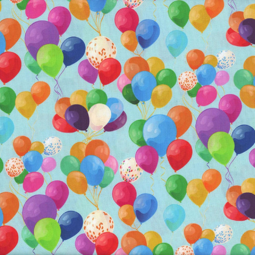 Clothworks Fabrics Celebrate! Aqua Blue Party Balloons