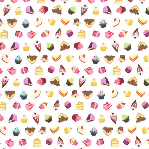 Clothworks Fabrics Celebrate! White Party Desserts Birthday Cake