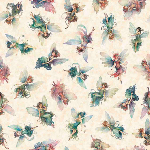 Quilting Treasures Fabrics Enchanted Fairies by Dan Morris Cream Fairies in Flight
