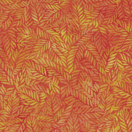 Island Batik Fabrics Paradise Palms Mini Tossed Leaves Orange Tiger