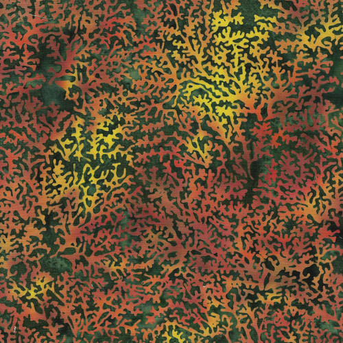 Island Batik Fabrics Paradise Palms Coral Green Hunter