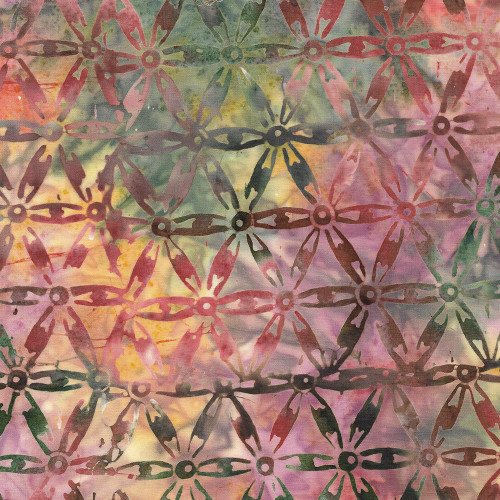 Island Batik Fabrics Peach Blossom Claudia Pfeil Floral Hexies Multi Pink Yellow Blue Moonstone