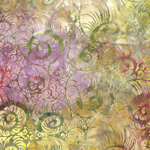 Island Batik Fabrics Peach Blossom Claudia Pfeil Abstract Nautilus Multi Purple Yellow